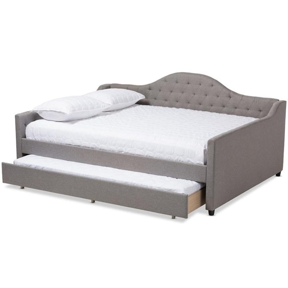 Baxton Studio Eliza Modern and Contemporary Grey Fabric Upholstered Queen Size Daybed with Trundle
