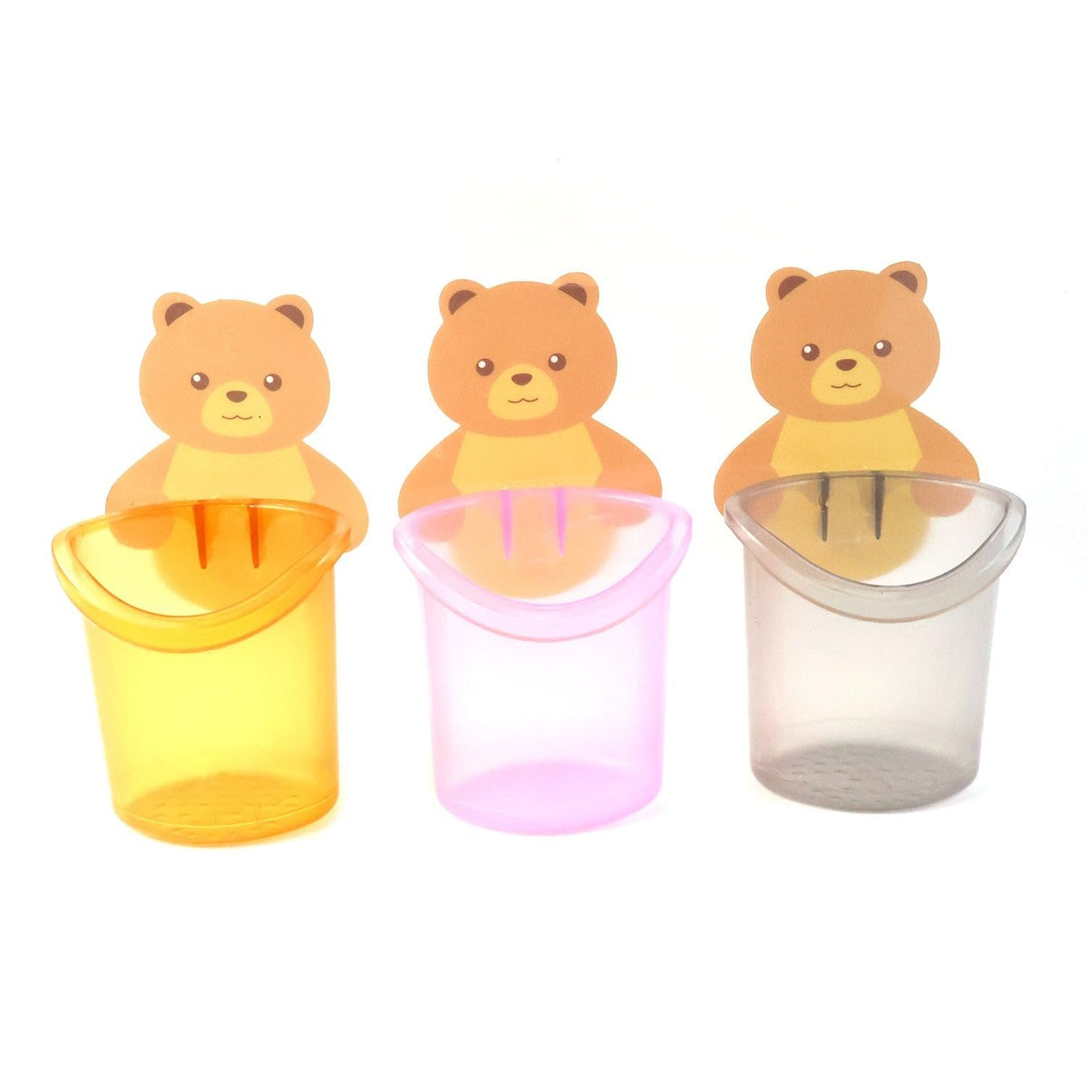 Oblivion Toothbrush Holder 3 Pc  Cute Teddy Bear Wall Mounted Bathroom Organizer with Cup for Toothbrush, Paste and Essentials 