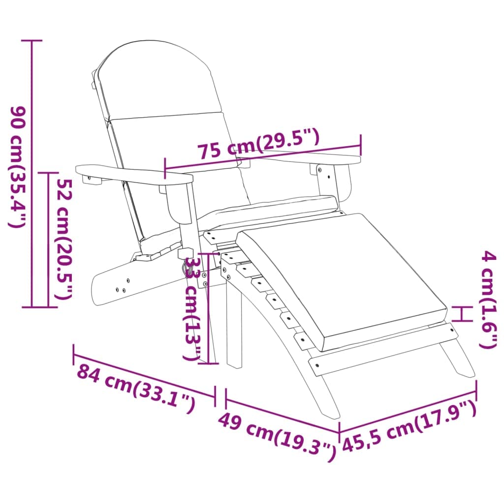 vidaXL 3 Piece Adirondack Patio Lounge Set - Solid Acacia Wood Construction, Comfortable Design with High Backrest and Wide Armrests, Includes Coffee Table, Easy Assembly, Foldable Chairs