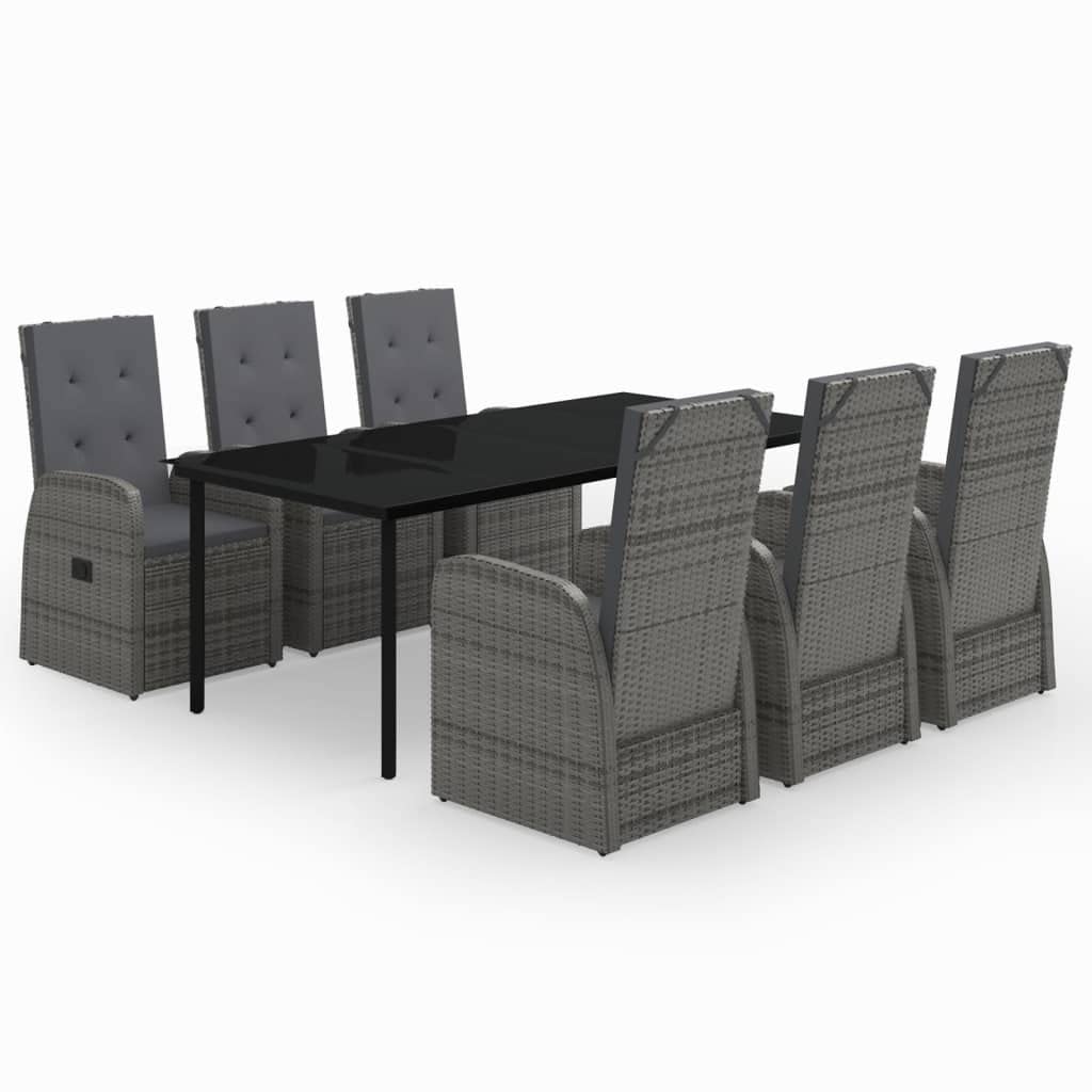 vidaXL Sturdy 7-Piece Outdoor Dining Set with Cushions and Reclining Chairs, Ideal for Patio, Garden, PE Rattan and Powder-Coated Steel Frame, Dark Gray