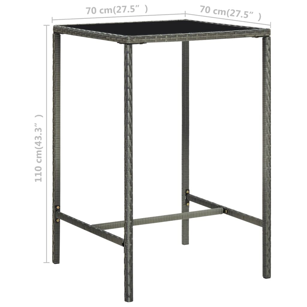 vidaXL Patio Bar Set 3 Piece, Bar Stool for Outdoor Garden Backyard, Bistro Set with Cushions, Bar Table, Farmhouse Modern Style, Poly Rattan Gray