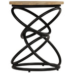 vidaXL Industrial End Table with Solid Mango Wood Round Top, Iron Legs, Vintage, Fully Handmade, Polished and Lacquered, Ideal as Side Table or Coffee Table, 15.7"x19.7" Brown and Black