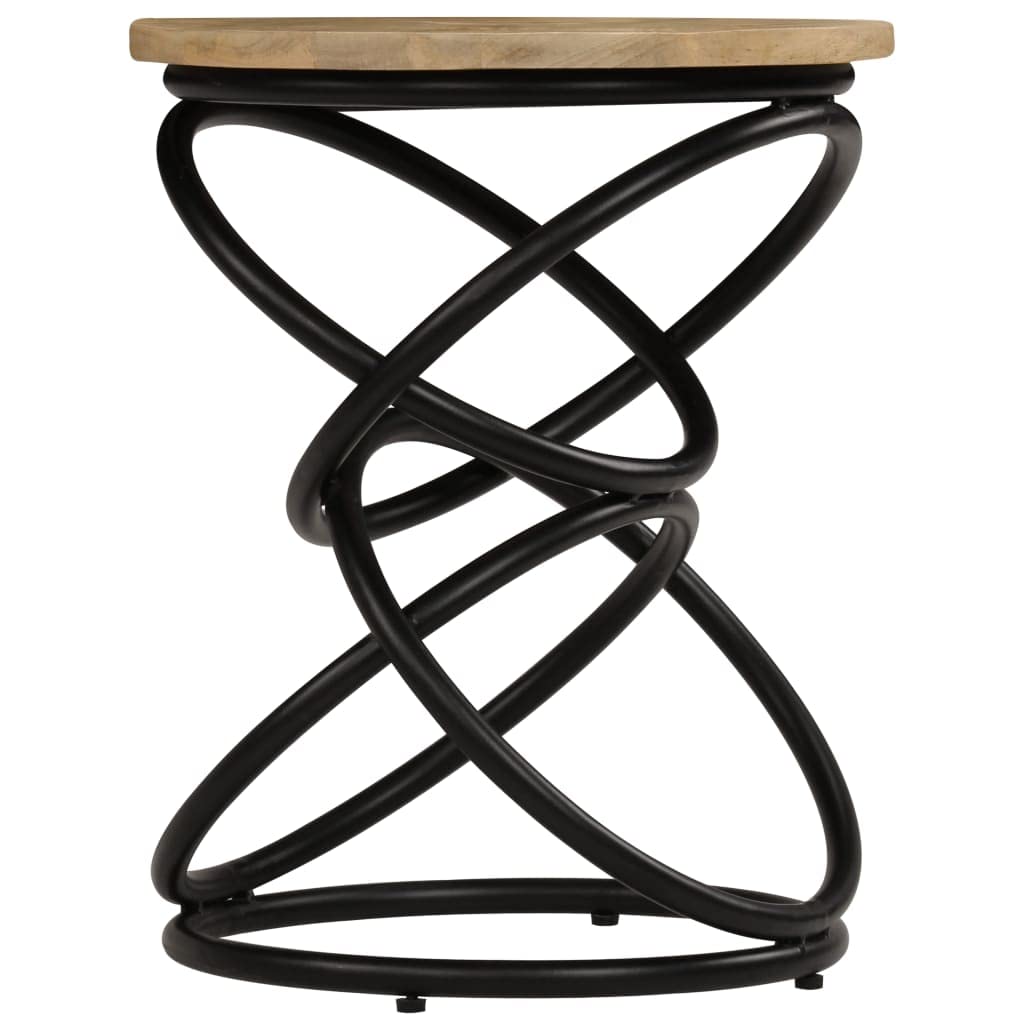 vidaXL Industrial End Table with Solid Mango Wood Round Top, Iron Legs, Vintage, Fully Handmade, Polished and Lacquered, Ideal as Side Table or Coffee Table, 15.7"x19.7" Brown and Black