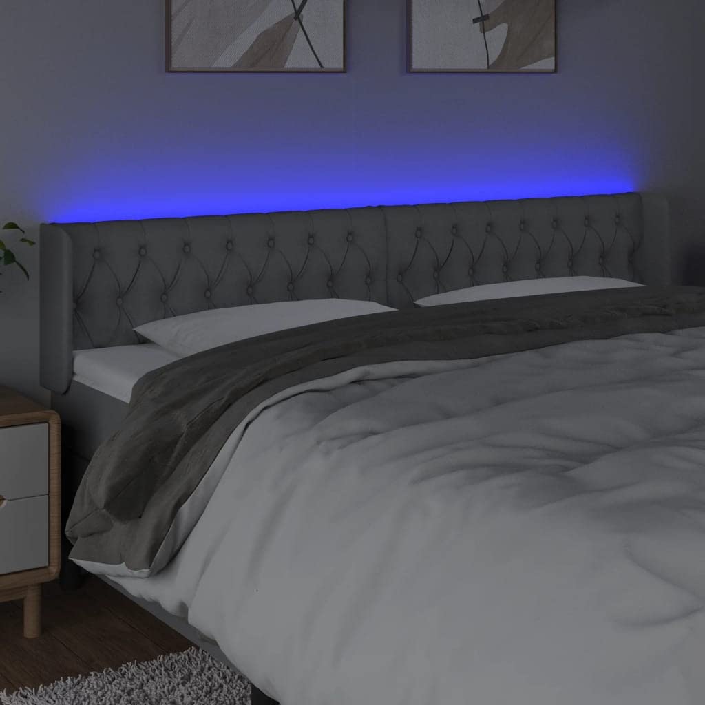 vidaXL LED Headboard, Upholstered Headboard for Bed Home, Bed Headboard with LED Light, Bedroom Furniture, Light Gray 79.9&quot;x6.3&quot;x30.7&quot;/34.6&quot; Fabric