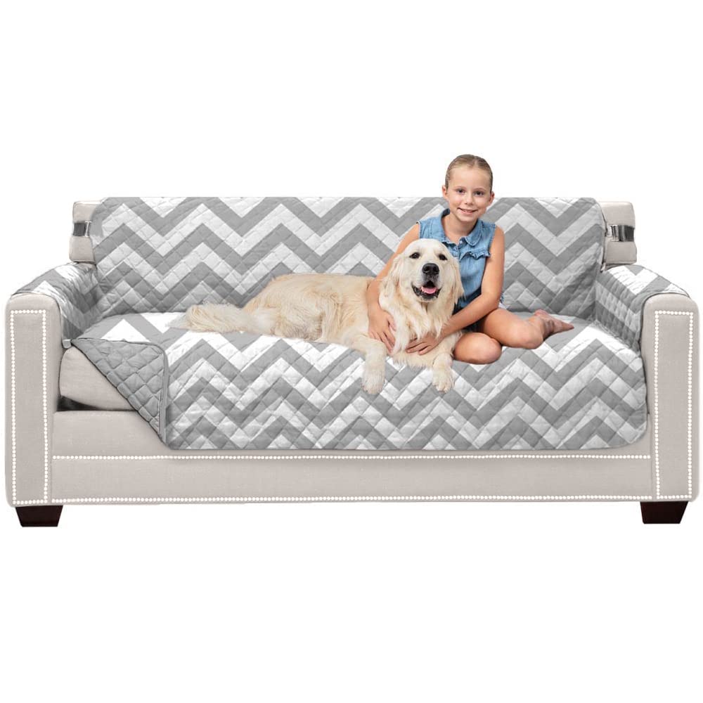Sofa Shield Patented Couch Cover, Large Furniture Protector With Straps, Reversible Tear And Stain Resistant Slipcovers, Quilted Microfiber 70” Seat, Washable Covers For Dogs, Kids, Charcoal Linen