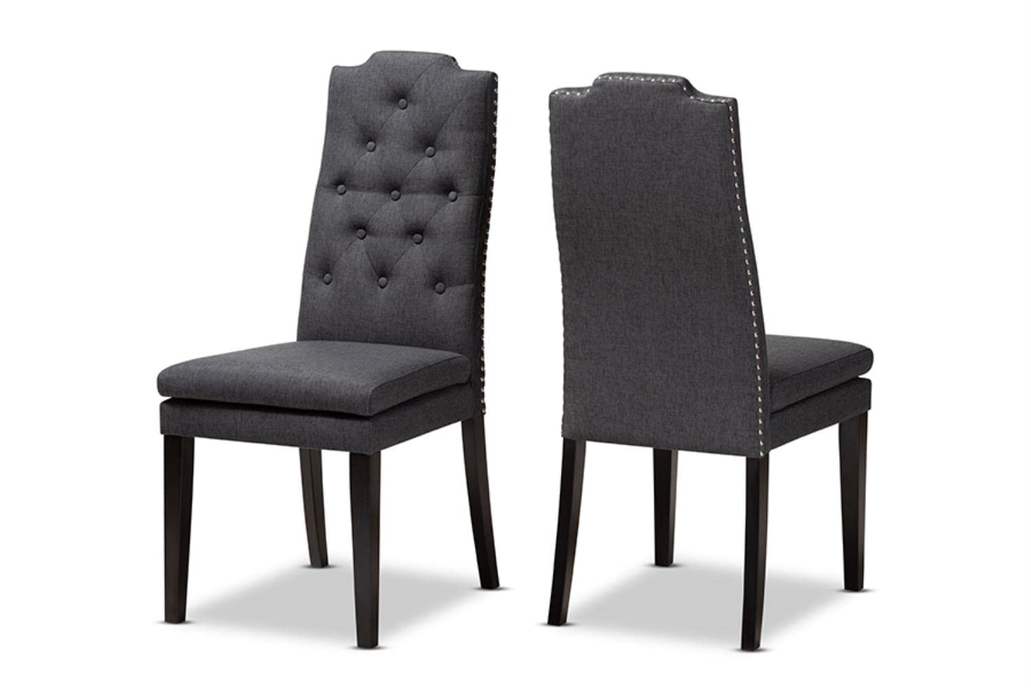 Baxton Studio Dylin Modern and Contemporary Charcoal Fabric Upholstered Button Tufted Wood Dining Chair Set