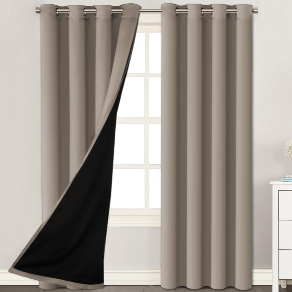 H.VERSAILTEX 100% Blackout Window Curtain Panels, Cold and Full Light Blocking Drapes with Black Liner for Nursery, 84 inches Dr
