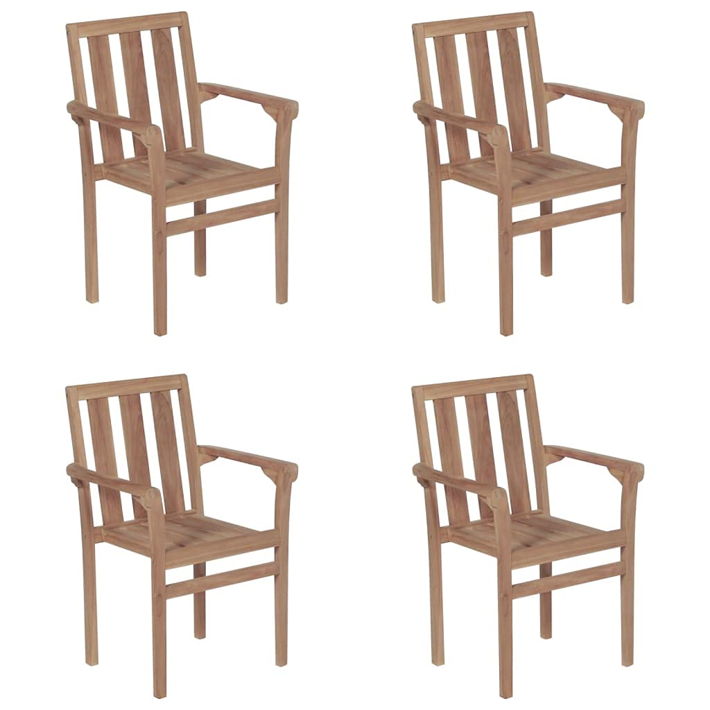 vidaXL 4-Piece Set of Stackable Outdoor Patio Chairs - Solid Teak Wood Chairs with Cream White Cushions - Ideal for Homes, Offices, Bars, Cafes