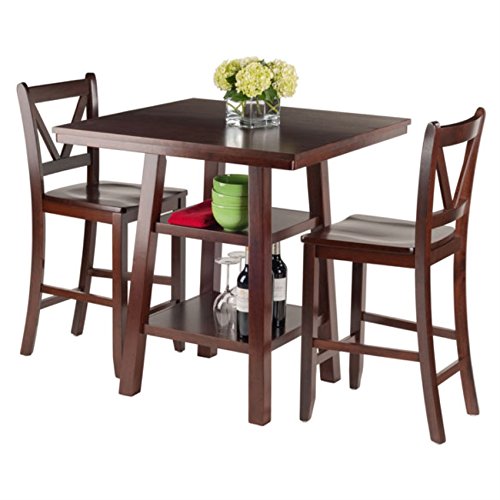 Ergode Harrington Drop Leaf High Table Set | Solid Wood | Walnut Finish | 39.37' W x 31.5' D x 36.22' H | Includes 2 Stools | Fully Assembled (94351-VV)