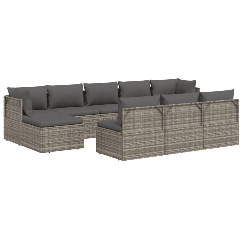 Vidaxl 10 Piece Patio Lounge Set - Gray Poly Ratta With Dark Grey Cushions - Weather Resistant, Comfortable Seating With Storage Space, Including Waterproof Bags