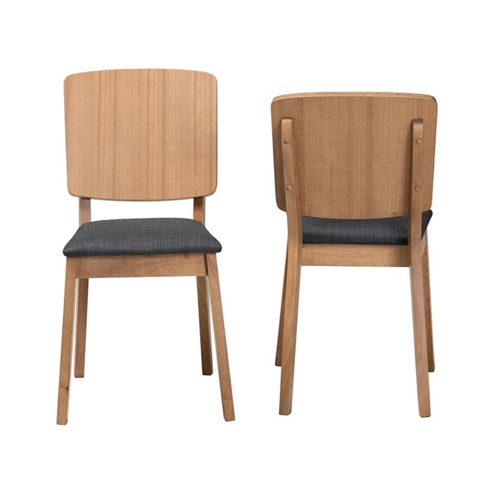 Baxton Studio Denmark Mid-Century Modern Dark Grey Fabric and French Oak Brown Finished Rubberwood 2-Piece Dining Chair Set