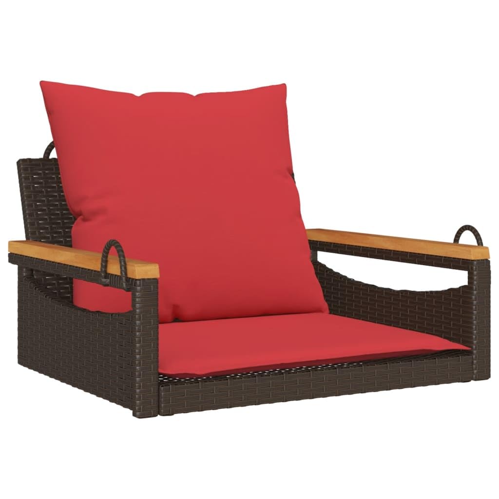 ** vidaXL Outdoor Swing Bench with Cushions, Brown Poly Rattan, 63x62x40 cm, Hanging Seat for Garden/Patio