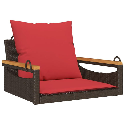 ** vidaXL Outdoor Swing Bench with Cushions, Brown Poly Rattan, 63x62x40 cm, Hanging Seat for Garden/Patio