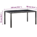 vidaXL Outdoor Dining Set - 7 Piece Poly Rattan Gray Patio Furniture with Tempered Glass Table Top, Removable Cushions, and Unique Open Weave Pattern