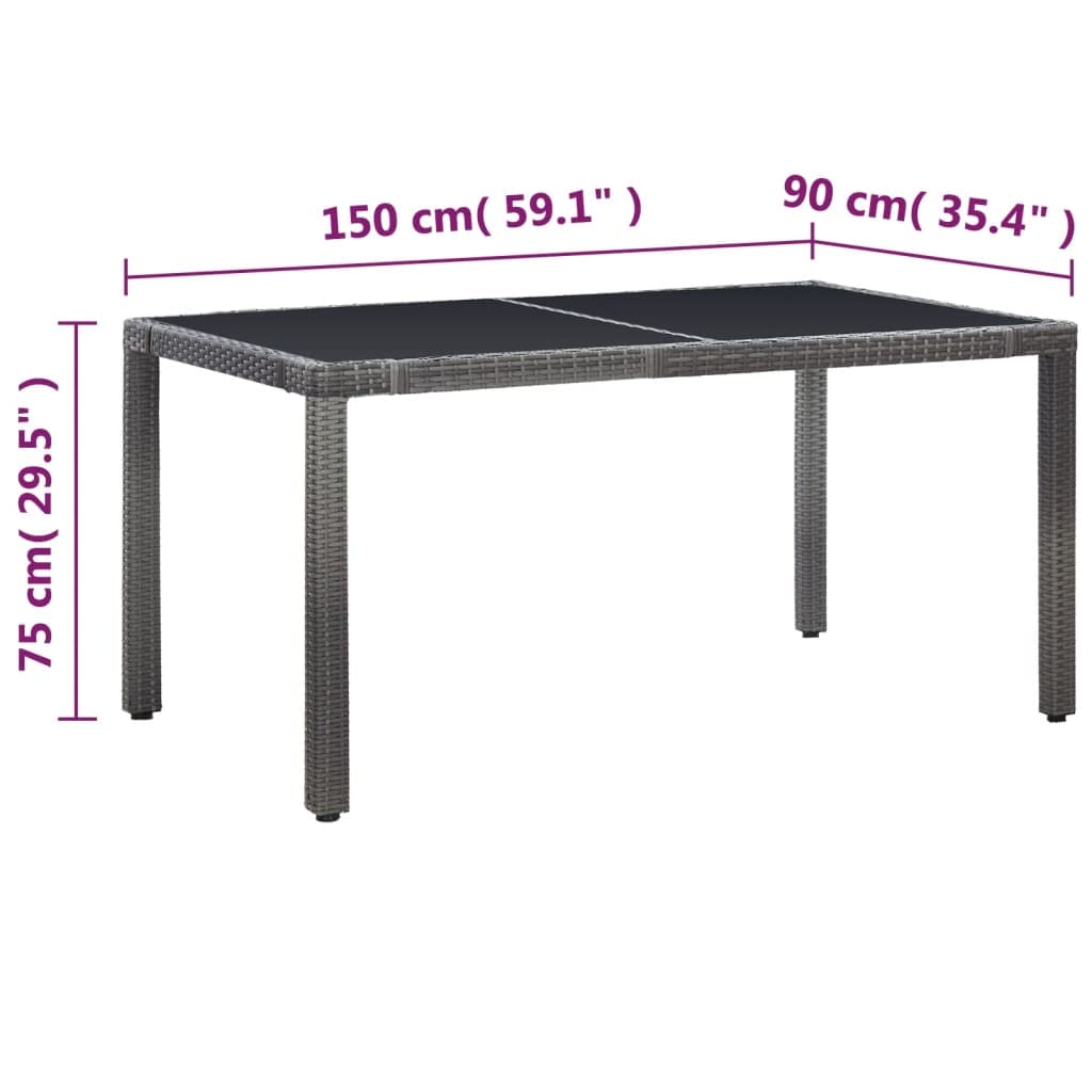 vidaXL Outdoor Dining Set - 7 Piece Poly Rattan Gray Patio Furniture with Tempered Glass Table Top, Removable Cushions, and Unique Open Weave Pattern
