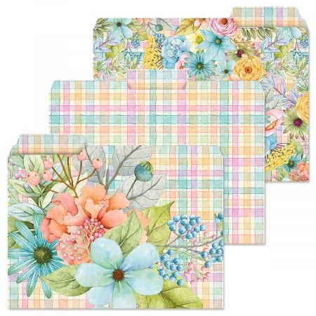 12 Sentiment Garden File Folders - Set Of 12, 3 Designs, 1/3 Cut Staggered Tabs, Pastel Floral Botanical Print, Office Supplies,