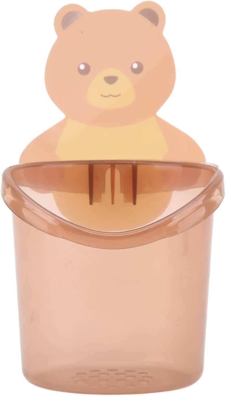 Teddy Bear Toothbrush Holder with Cup, Self Adhesive Wall Mounted Bathroom Organizer for Toothbrush, Toothpaste, Comb, Lotion &