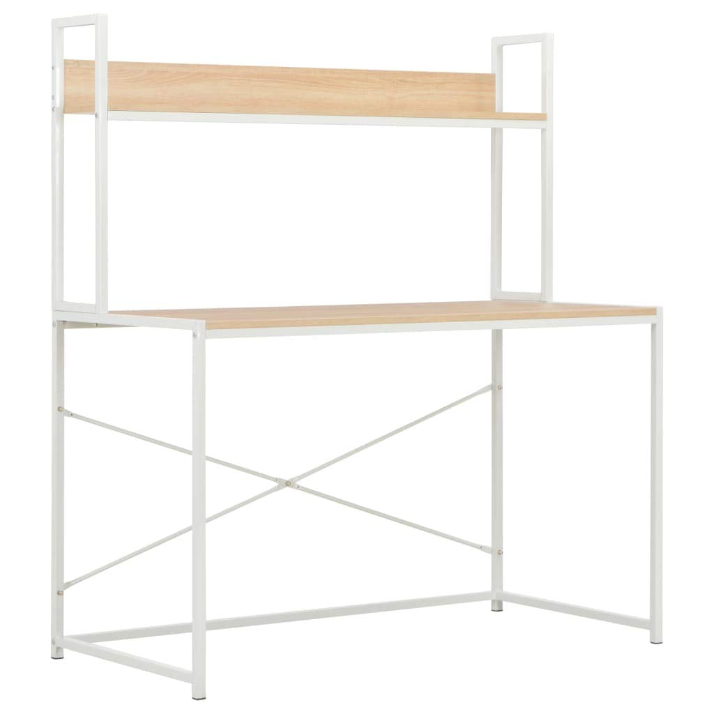 vidaXL Engineered Wood and Metal Office Desk, Industrial Style Computer Desk with Shelf, Durable Writing Desk for Home or Office, White and Oak