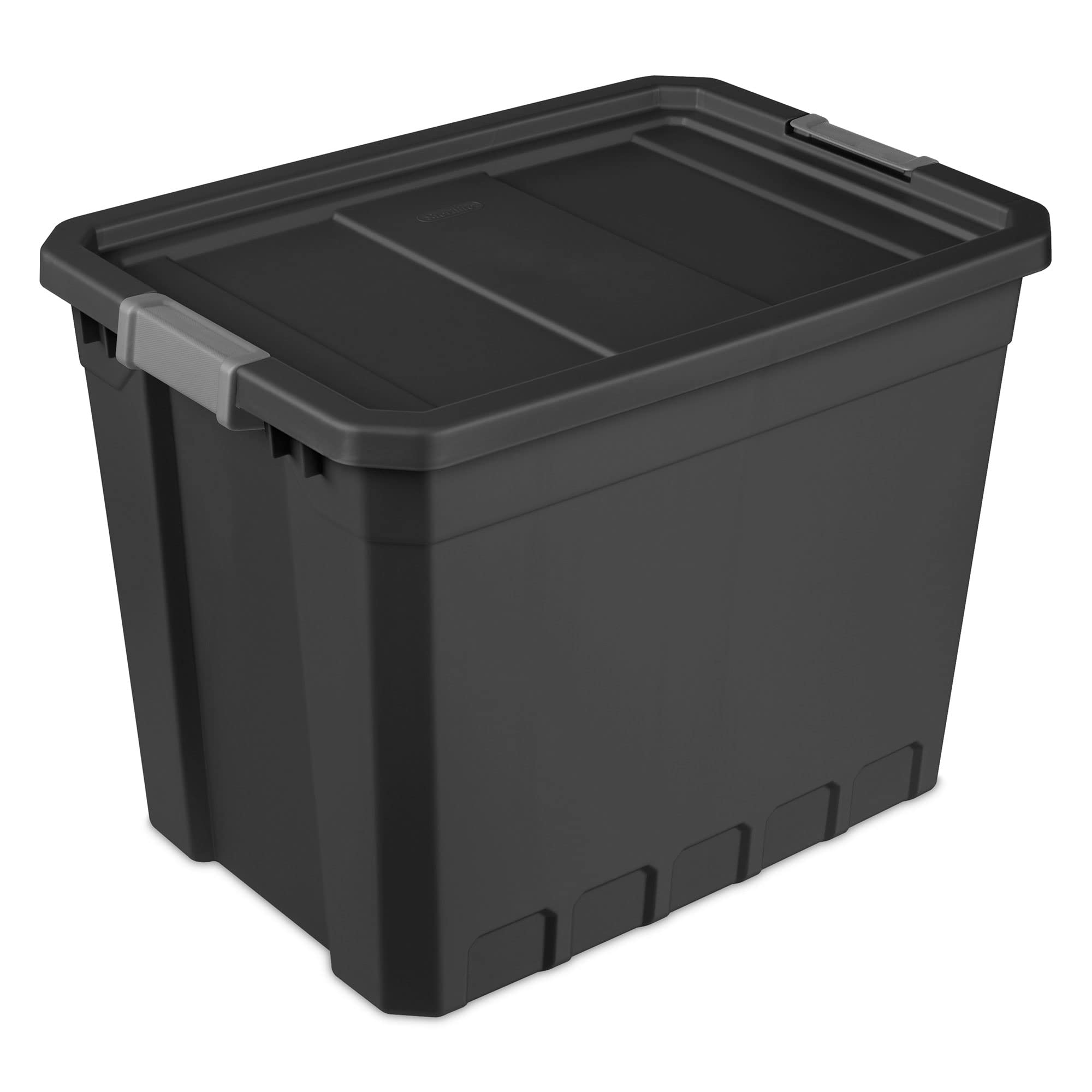 Sterilite 27 Gallon Plastic Stacker Tote, Heavy Duty Lidded Storage Bin Container For Stackable Garage And Basement Organization
