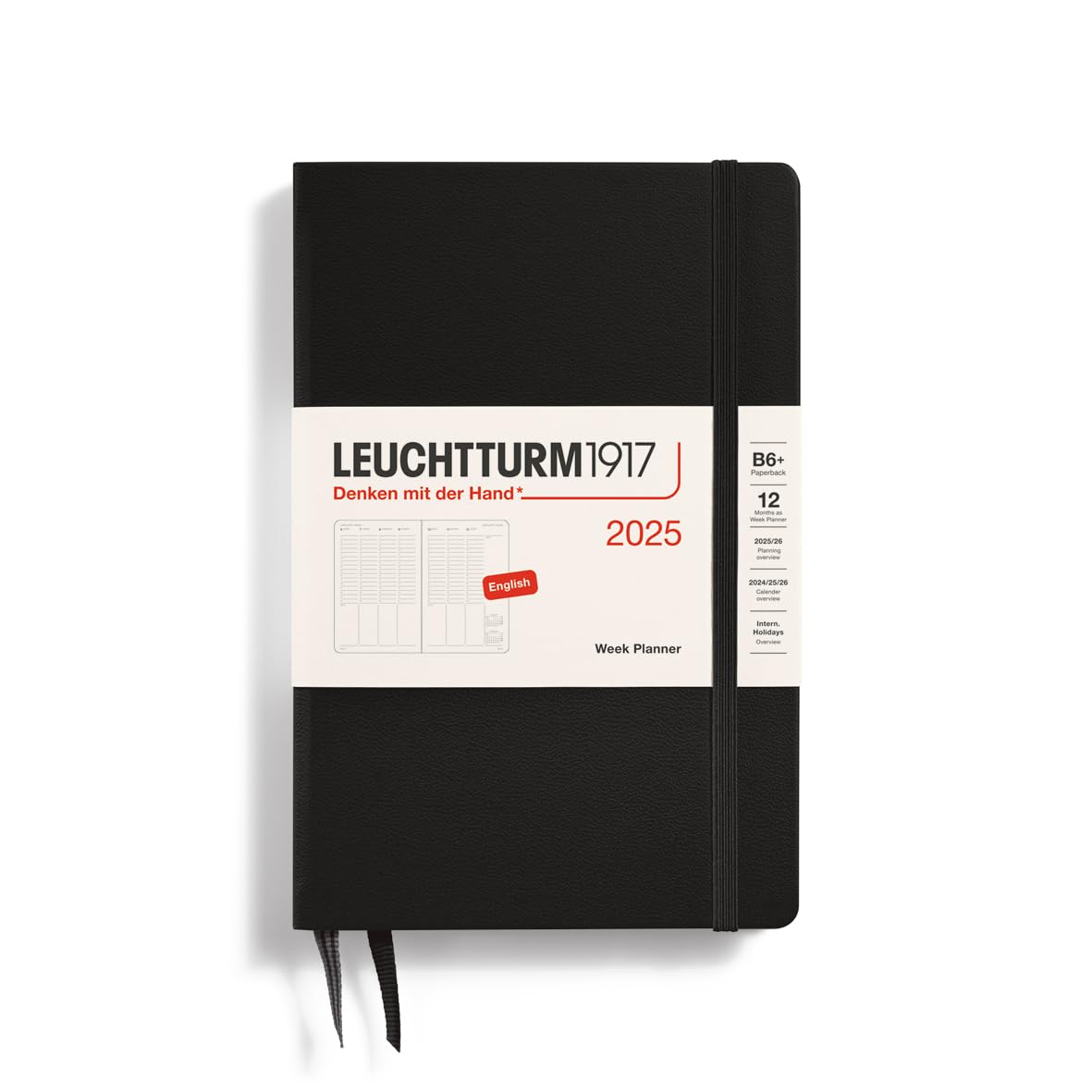 Leuchtturm1917 - Week Planner 2025, Hardcover, Paperback (B6+), Black (Jan 1 - Dec 31, 2025)