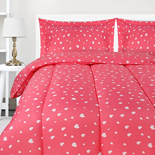 Utopia Bedding All Season Heart Comforter Set With 2 Pillow Cases, 3 Piece Soft Brushed Microfiber Kids Bedding Set For Boys/Gir