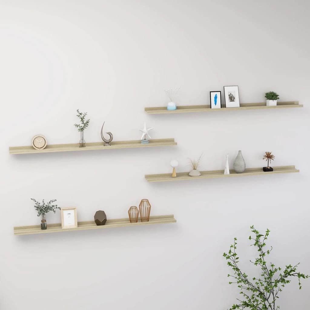 vidaXL Modern Wall Shelves 4 pcs, Sturdy MDF Shelves in Sonoma Oak Finish, Easy-to-Assemble, Ideal Indoor Storage Solutions for Office and Living Room Décor