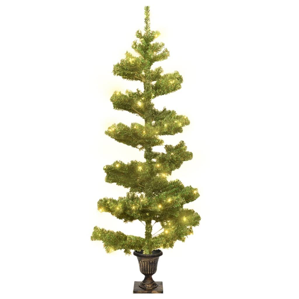 vidaXL 6ft White Swirl Christmas Tree with Stand and LEDs - Energy-Efficient Holiday Decoration, Unique Swirl Design, Multiple Light Effects, Realistic PVC Tips