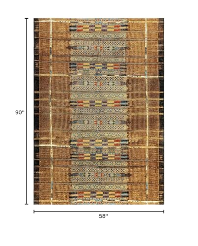 Liora Manne Marina Indoor Outdoor Rug - Tribal Design, Comfortable & Durable, Power Loomed, Polypropylene Material, Uv Stabilized, Tribal Stripe Gold, 4'10' X 7'6'