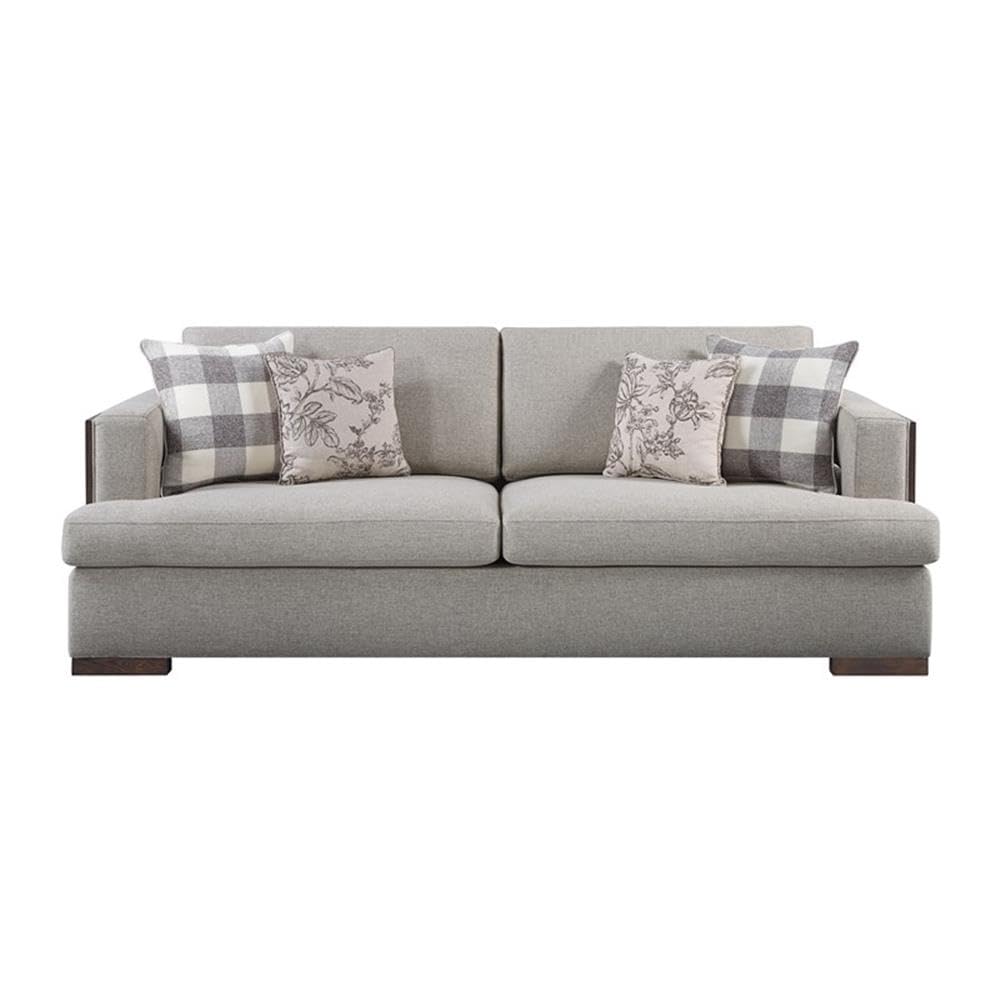 Acme Niamey Sofa with 4 Pillows in Fabric & Cherry