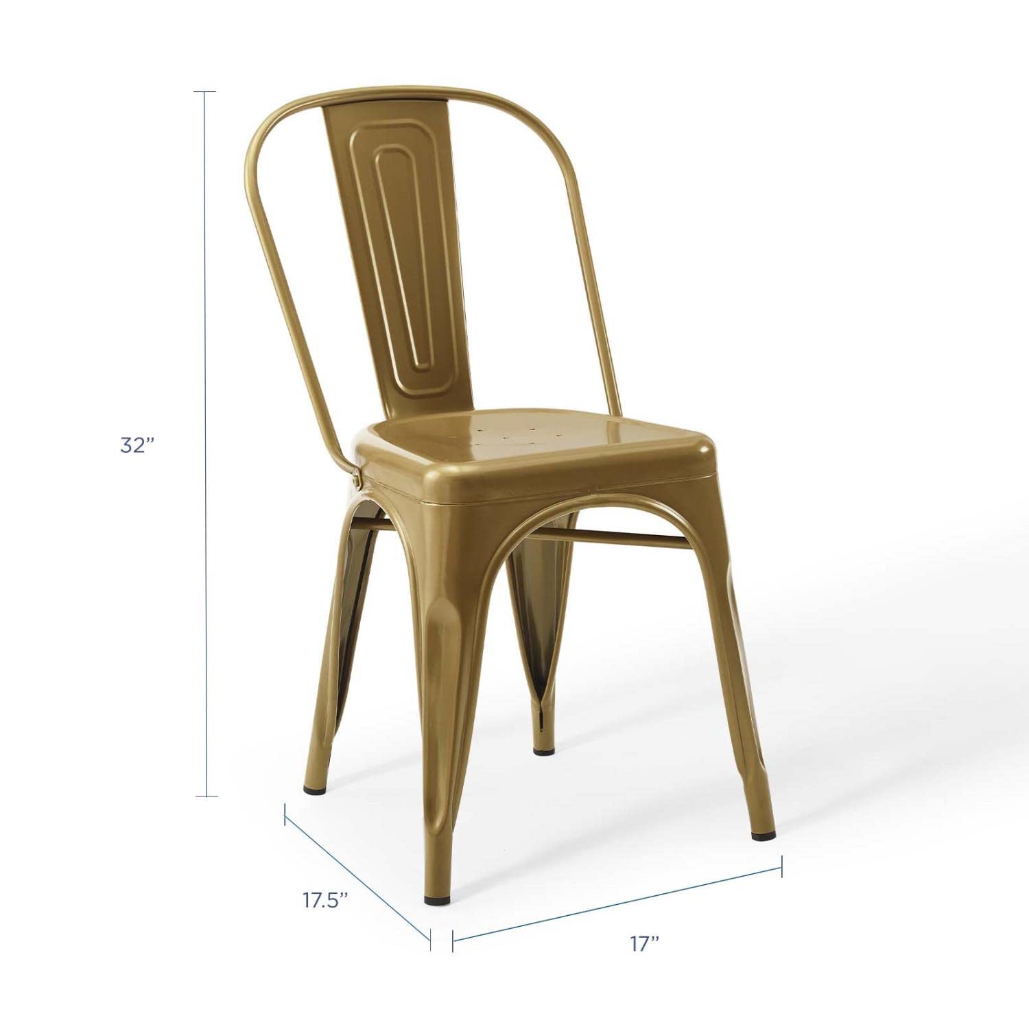 Modway Promenade Industrial Modern Steel Metal Bistro Dining Chairs In Gold - Set Of 2