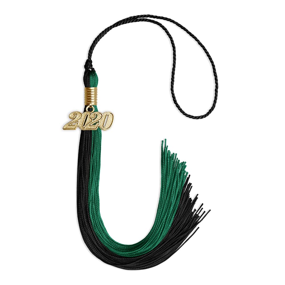 Endea Graduation Double Color Tassel with Gold Date Drop (Emerald/Black, 2020)