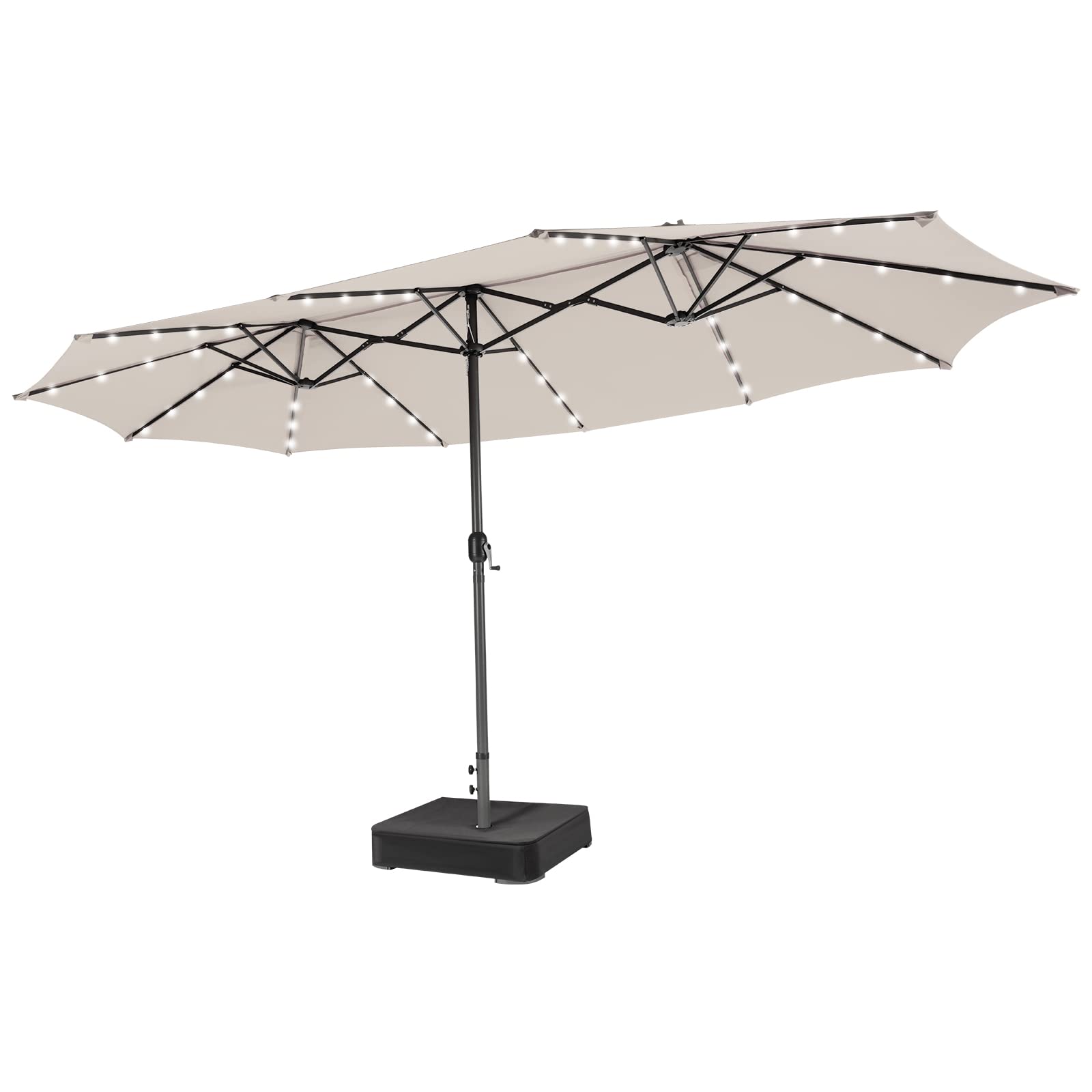 Tangkula 15Ft Double-Sided Patio Umbrella With Solar Lights, Extra-Large Umbrella W/ 48 Led Lights & Auto-Charging Solar Panel,