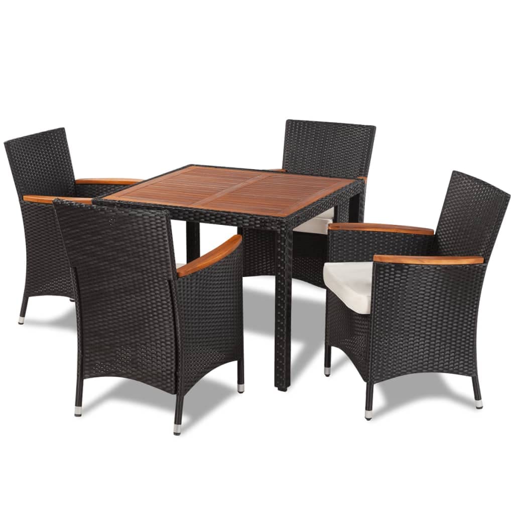 vidaXL 5pcs Dining Set Rattan&Wicker/Acacia Wooden Top Table 4 Chairs Outdoor Furniture