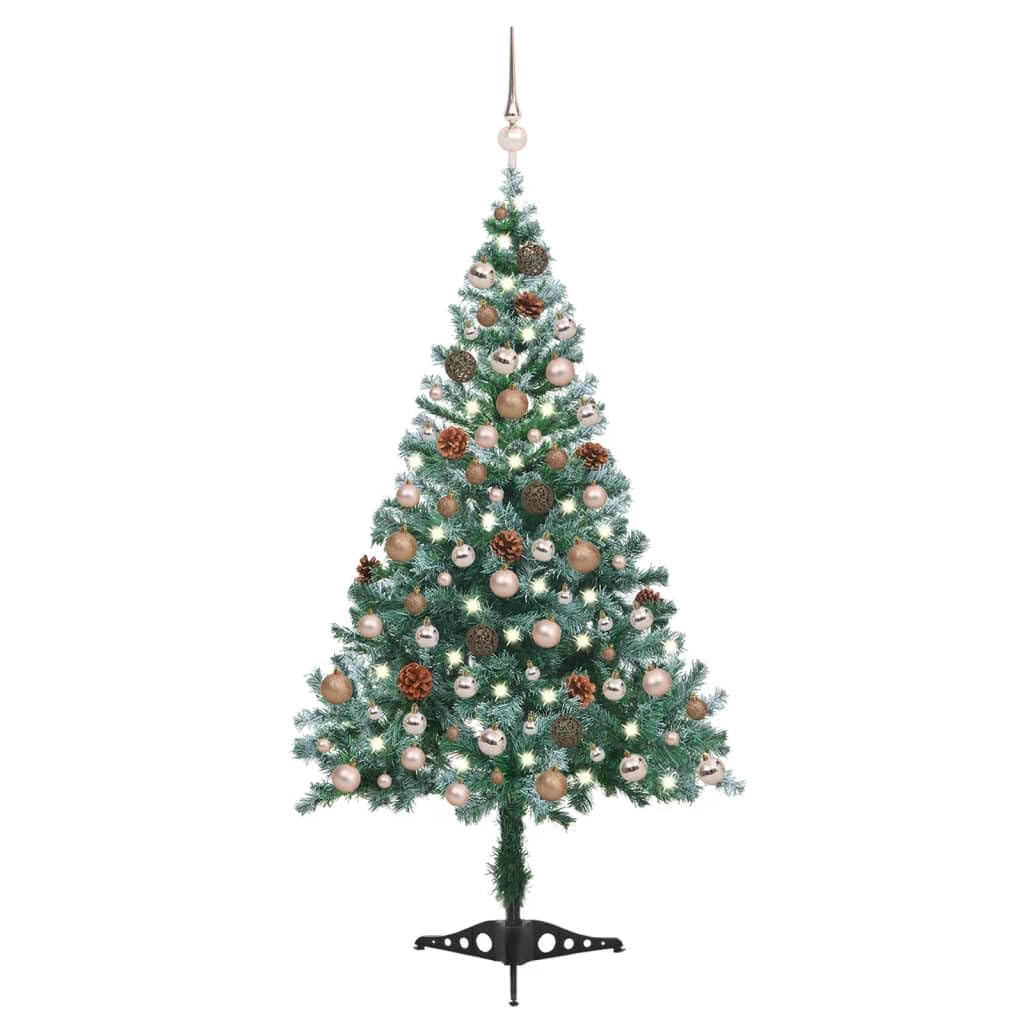 Vidaxl Frosted 59.1&quot; Led Christmas Tree With Rose Gold Ball Set, Pine Cones & Stand - Compact And Easy To Set Up - Green Rose Color