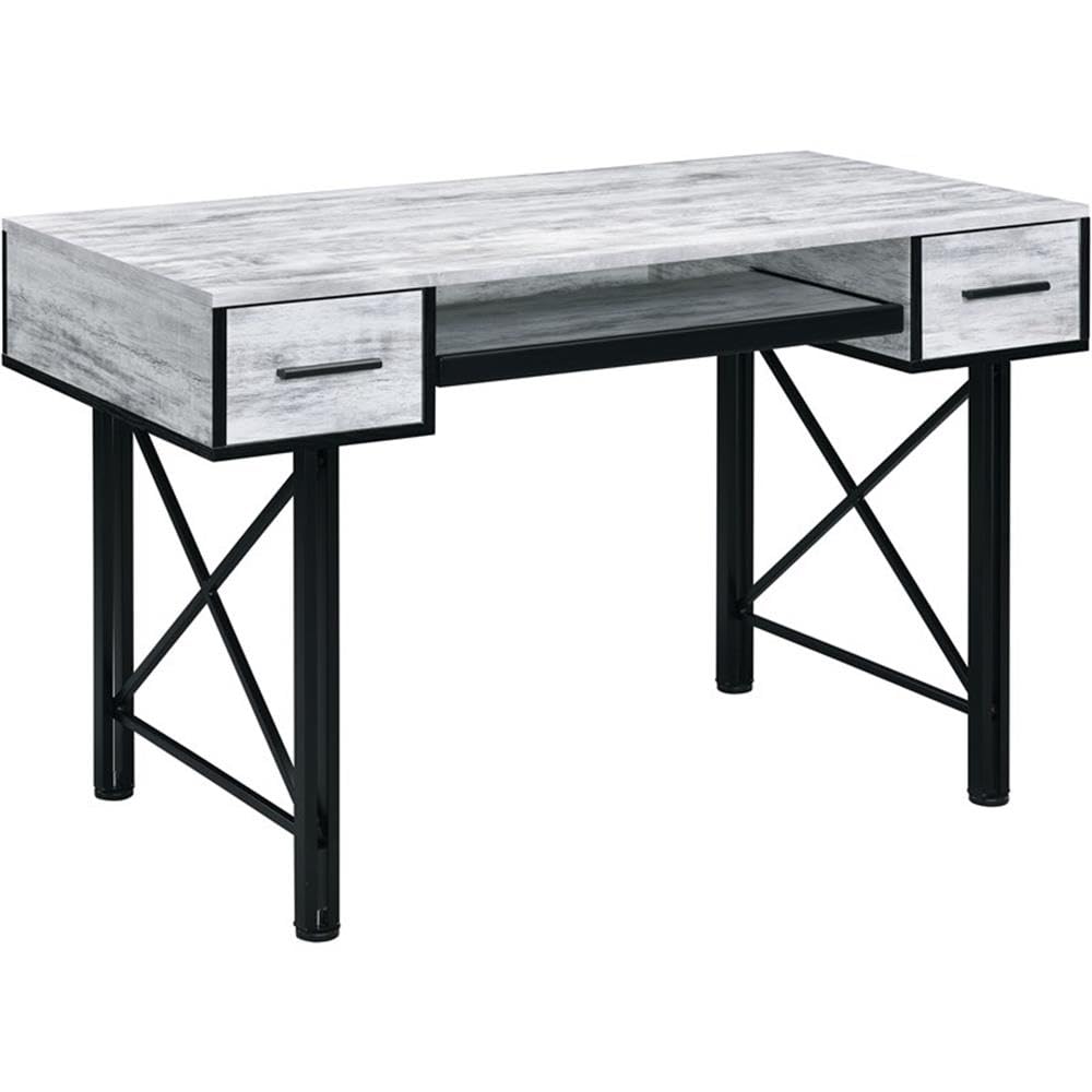 Acme Settea Wooden Top Computer Desk in Antique White and Black