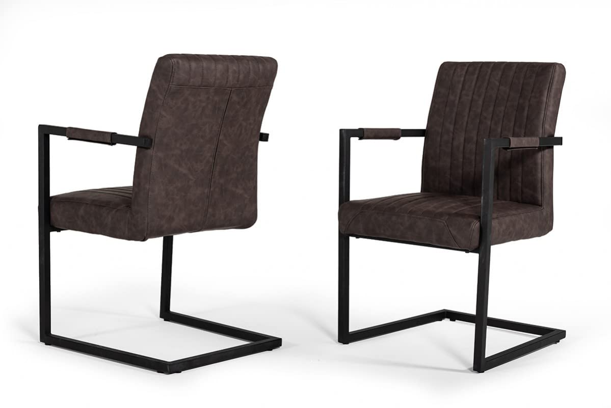 Homeroots Faux Leather, Metal Set Of Two Brown Faux Leather Dining Chairs
