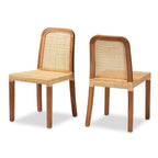 Baxton Studio Caspia Modern Brown Wood and Rattan 2-Piece Dining Chair Set