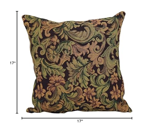 Blazing Needles Square Tapestry Throw Pillow, 17", Brown Damask