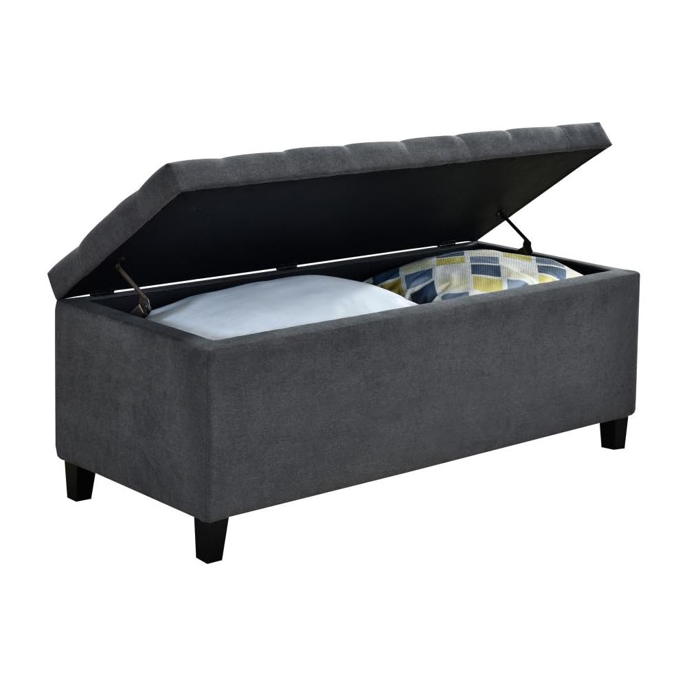 Coaster Furniture Modern Upholstered Bedroom Storage Bench Button Tufted Top Charcoal Gray Fabric Black Legs 915143