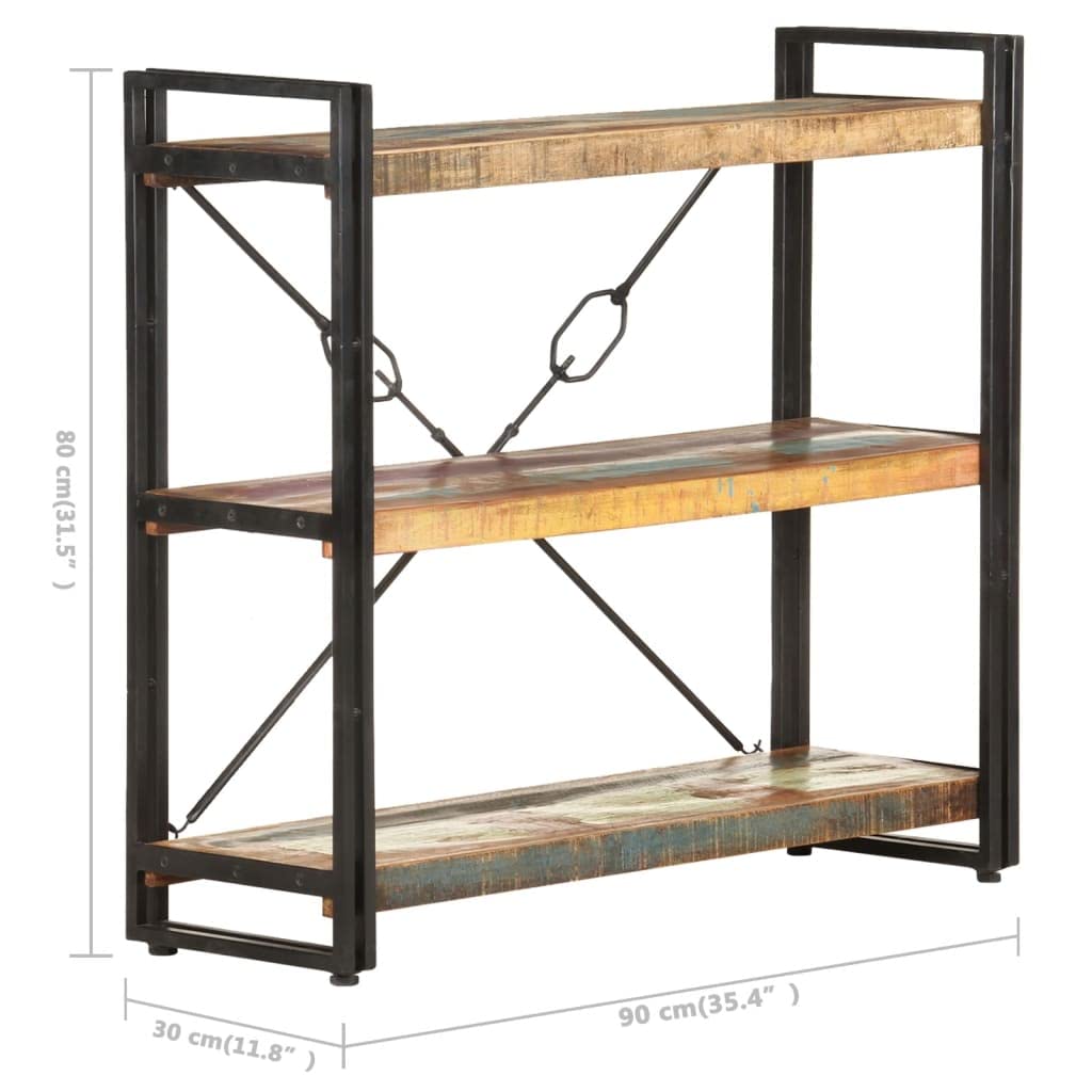 Furniking 3-Tier Bookcase 35.4&quot;x11.8&quot;x31.5&quot; Solid Reclaimed Wood