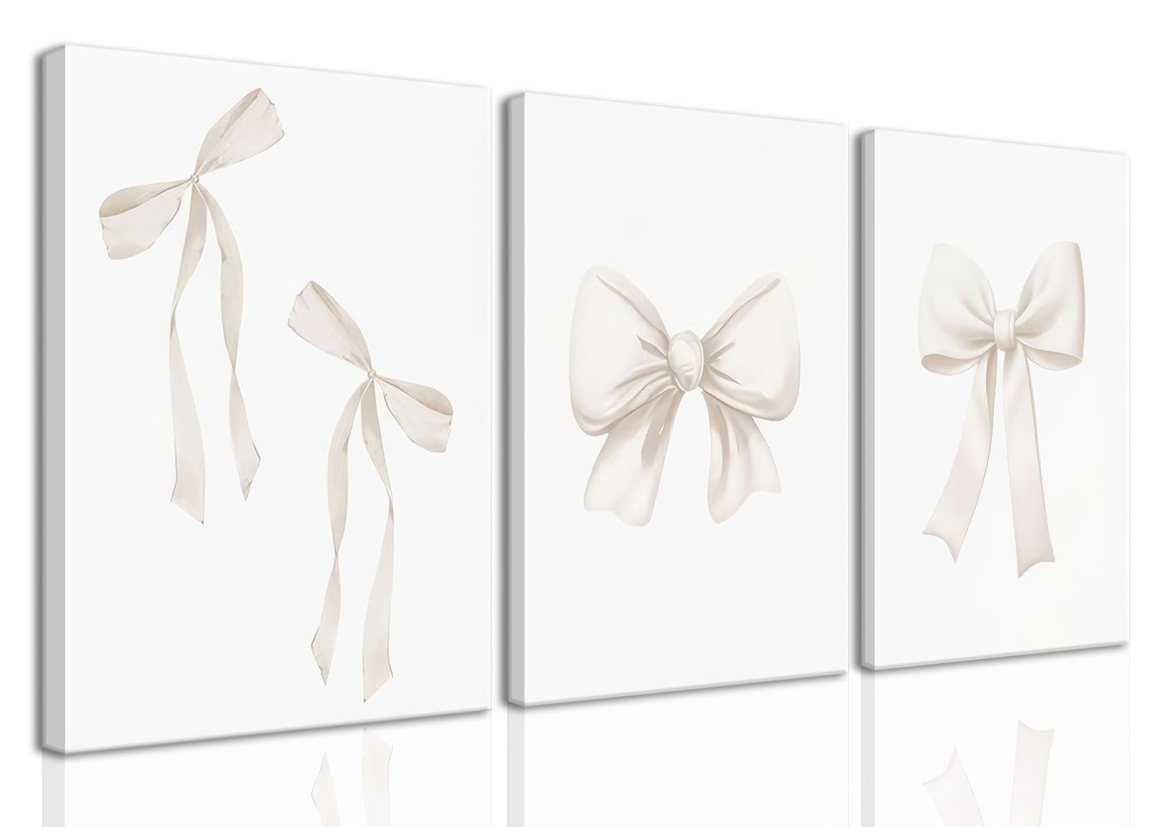 Djmwtb Preppy Bow Canvas Wall Art Beige Coquette Poster Prints Set of 3 Girly Apartment Aesthetic Pictures College Dorm Painting