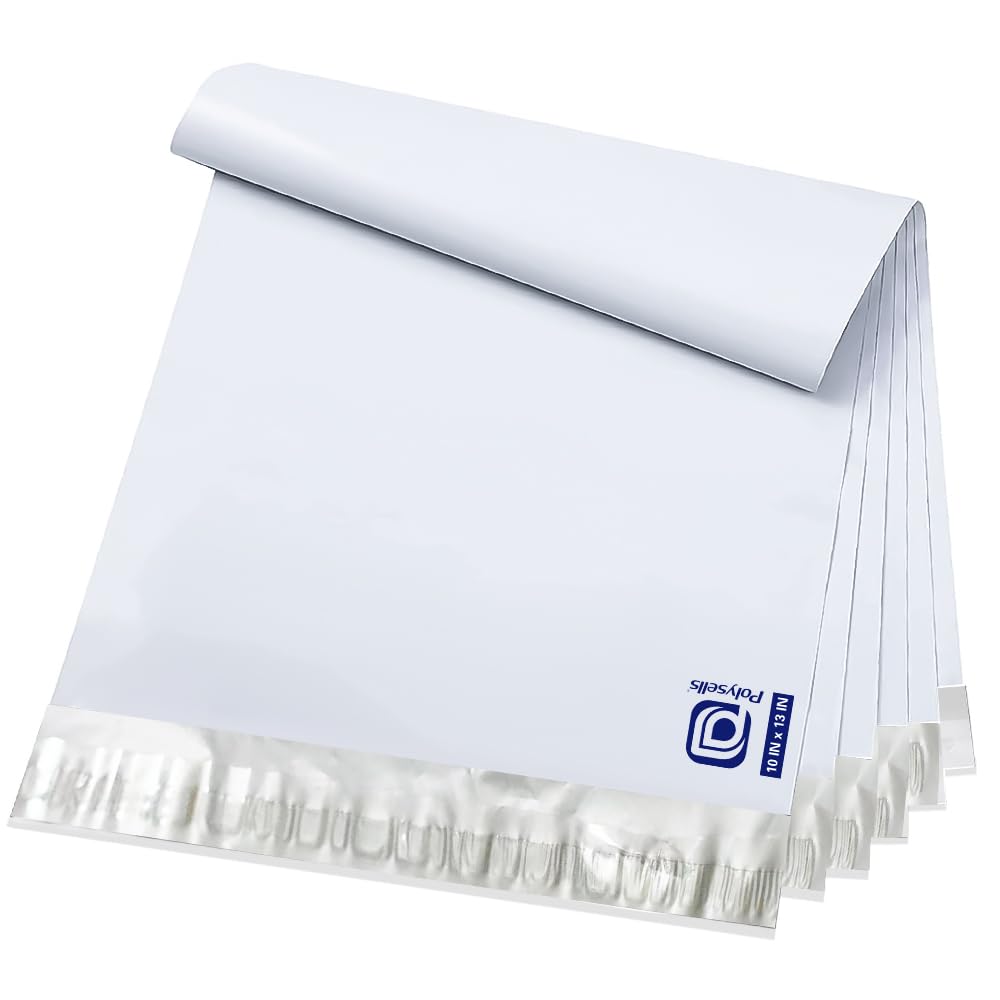 Polysells 1000 Pcs 10X13 Inches White X Silver Poly Mailers Shipping Envelopes, Strong Adhesive Sealing, Waterproof, And Tear-Re