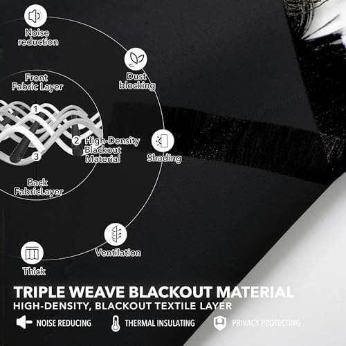 Deconovo Blackout Curtains – Room Darkening, Noise-Reducing, Thermal Insulated – Energy-Efficient Window Treatment For Bedroom, Living Room & Home Office – 2 Panels, Black, 70W X 108L Inch