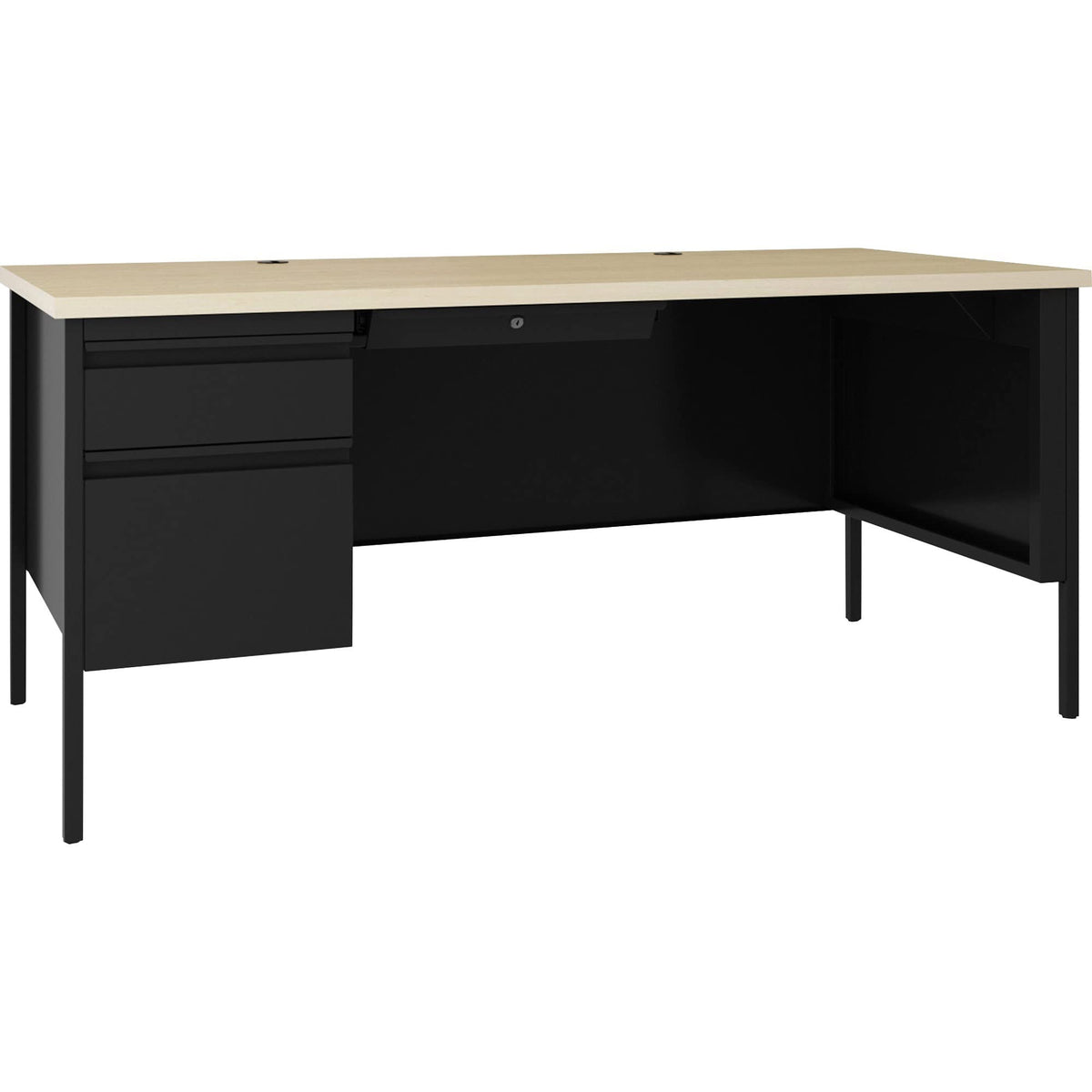 Lorell Fortress Steel Single-pedestal Desk - 60&quot; x 29.5&quot; x 30&quot; , 0.8&quot; Modesty Panel - Single Pedesta