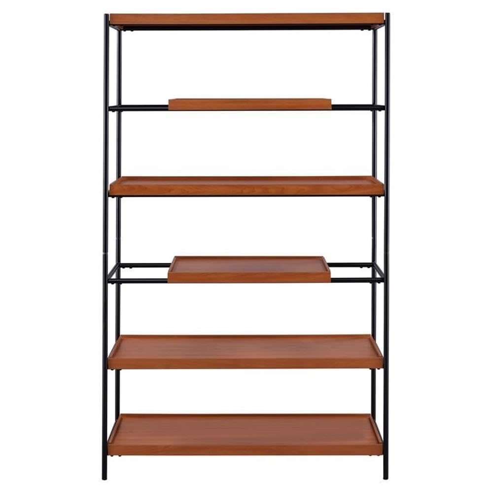 Acme Oaken 5 Wooden Shelves Rectangular Bookshelf In Honey Oak And Black