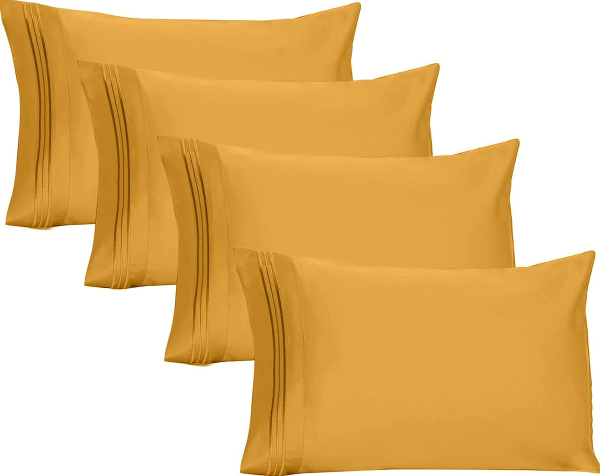 Yiyea 100% Brushed Microfiber King Pillowcase Set Of 4 Pillow Cases Standard, Soft And Cozy, Wrinkle, Fade, Stain Resistant Enve
