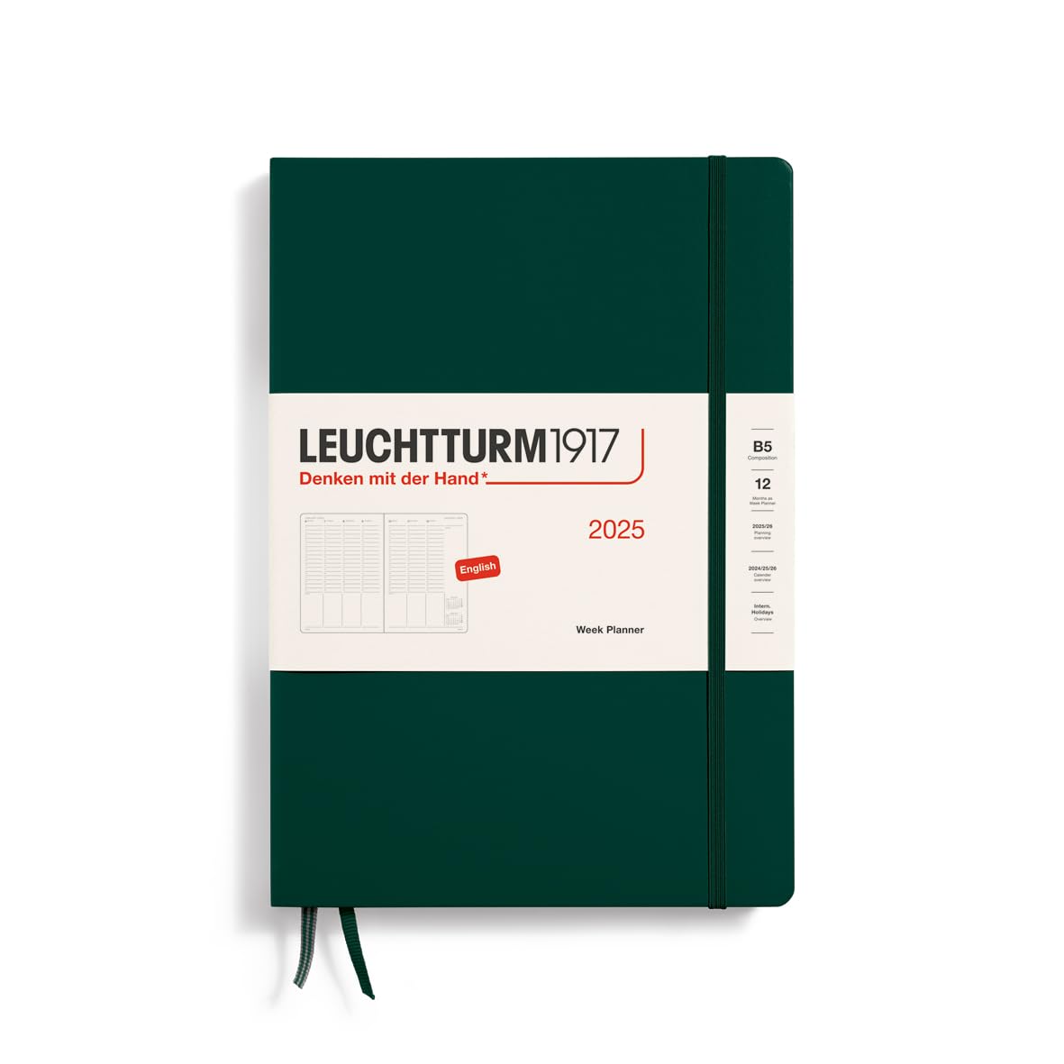 Leuchtturm1917 - Week Planner 2025, Hardcover, Composition (B5), Forest Green (Jan 1 - Dec 31, 2025)