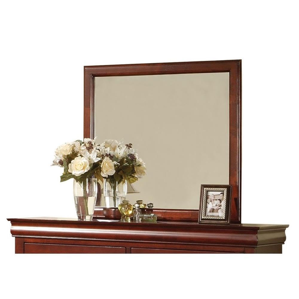 Acme Louis Philippe Iii Square Wooden Mirror In Cherry
