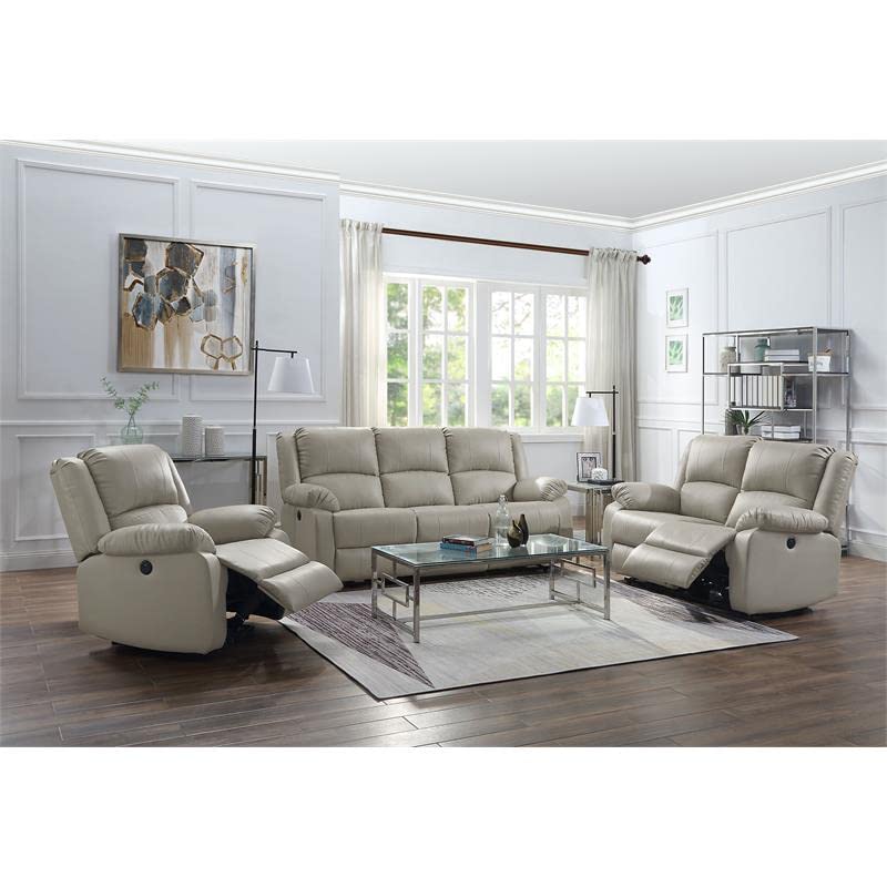 Acme Zuriel Faux Leather Power Recliner with Pillow Top Armrest in Brown