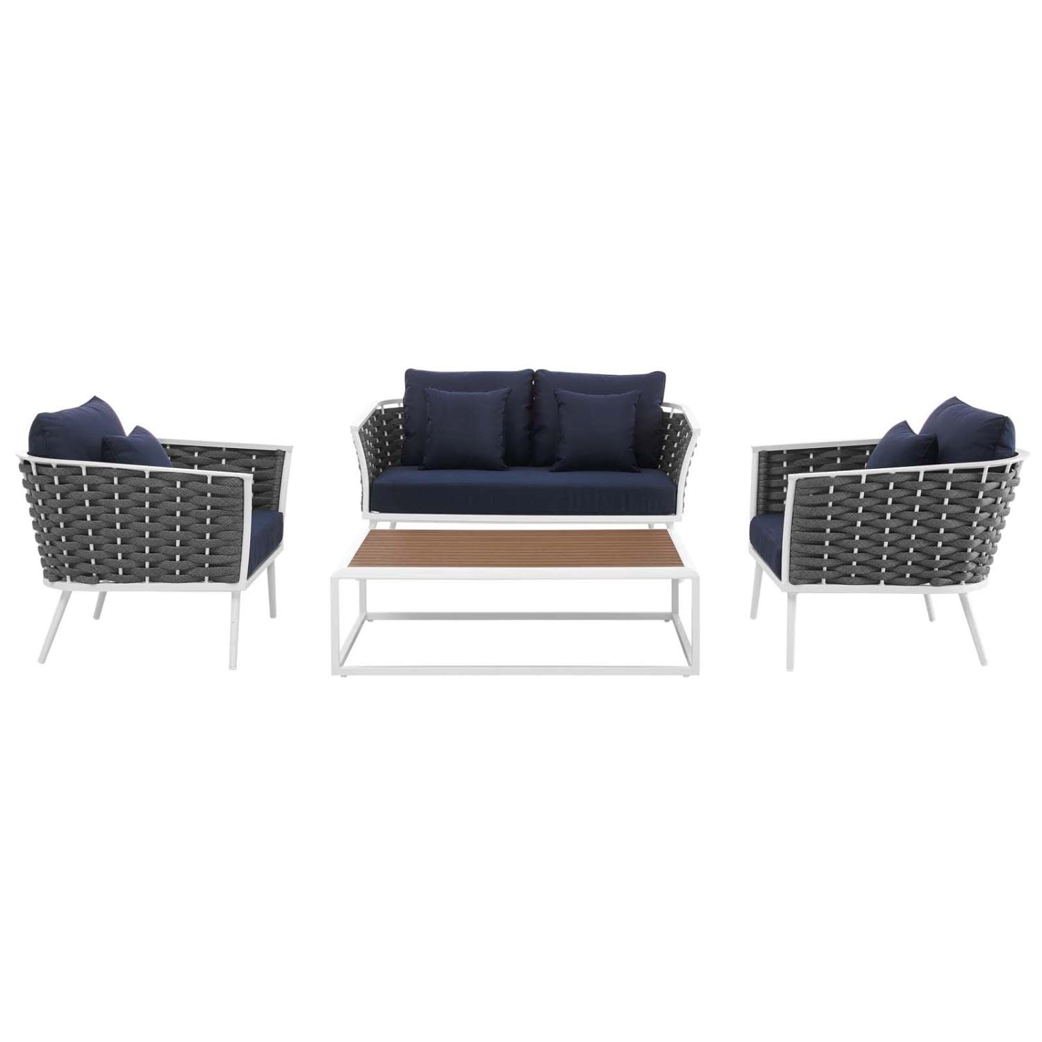 Modway Stance Outdoor Patio Aluminum Sectional Sofa Set, 4 Piece, White Navy